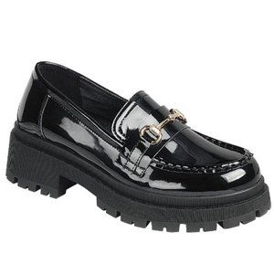 New Black Chain Platform Chunky Heel Penny Loafers